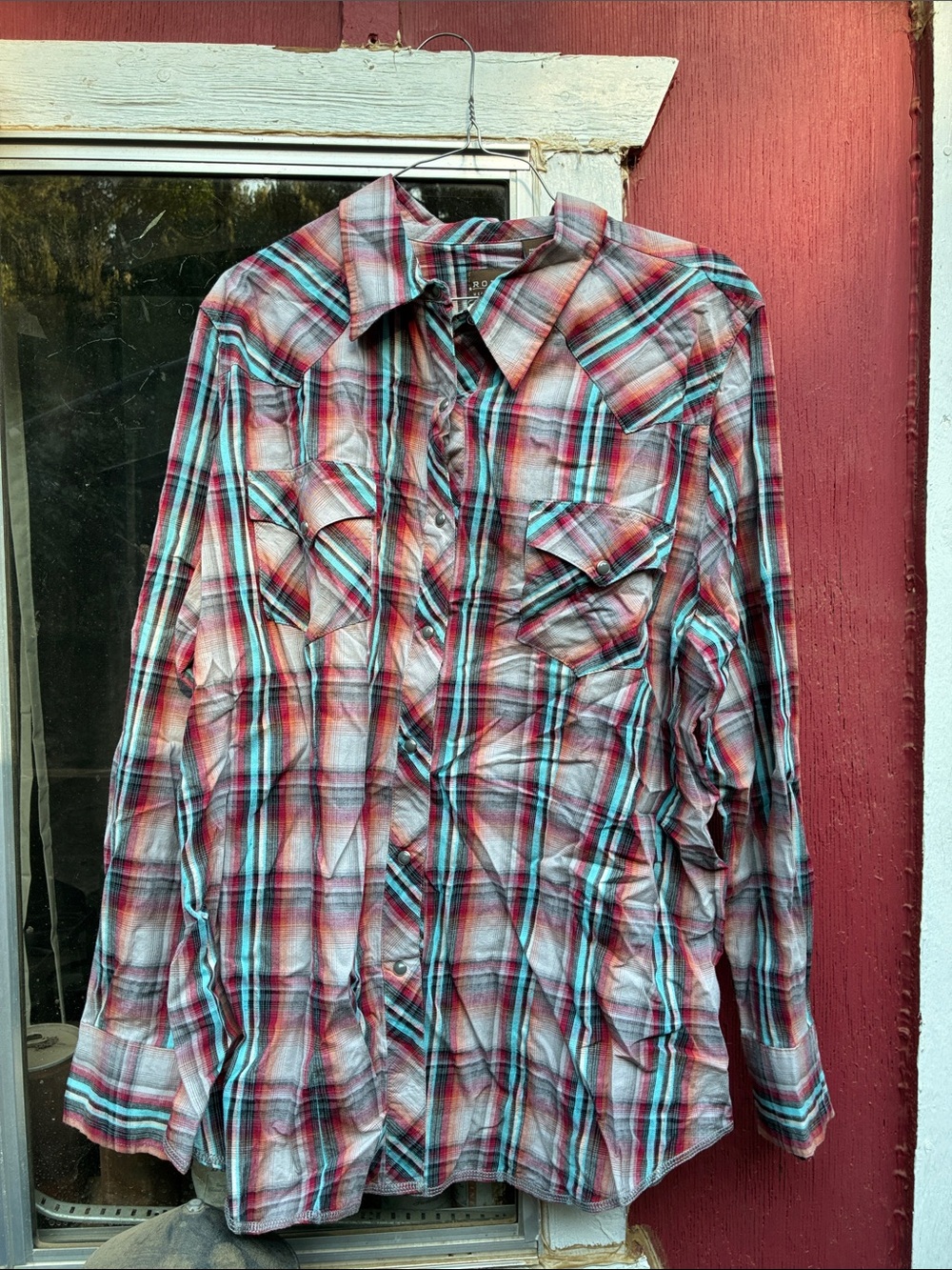 Roper Red and Teal Plaid Long-Sleeve Western Shirt